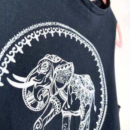 thailand elephant sleeveless crop top with fringe hem - size xs/sm