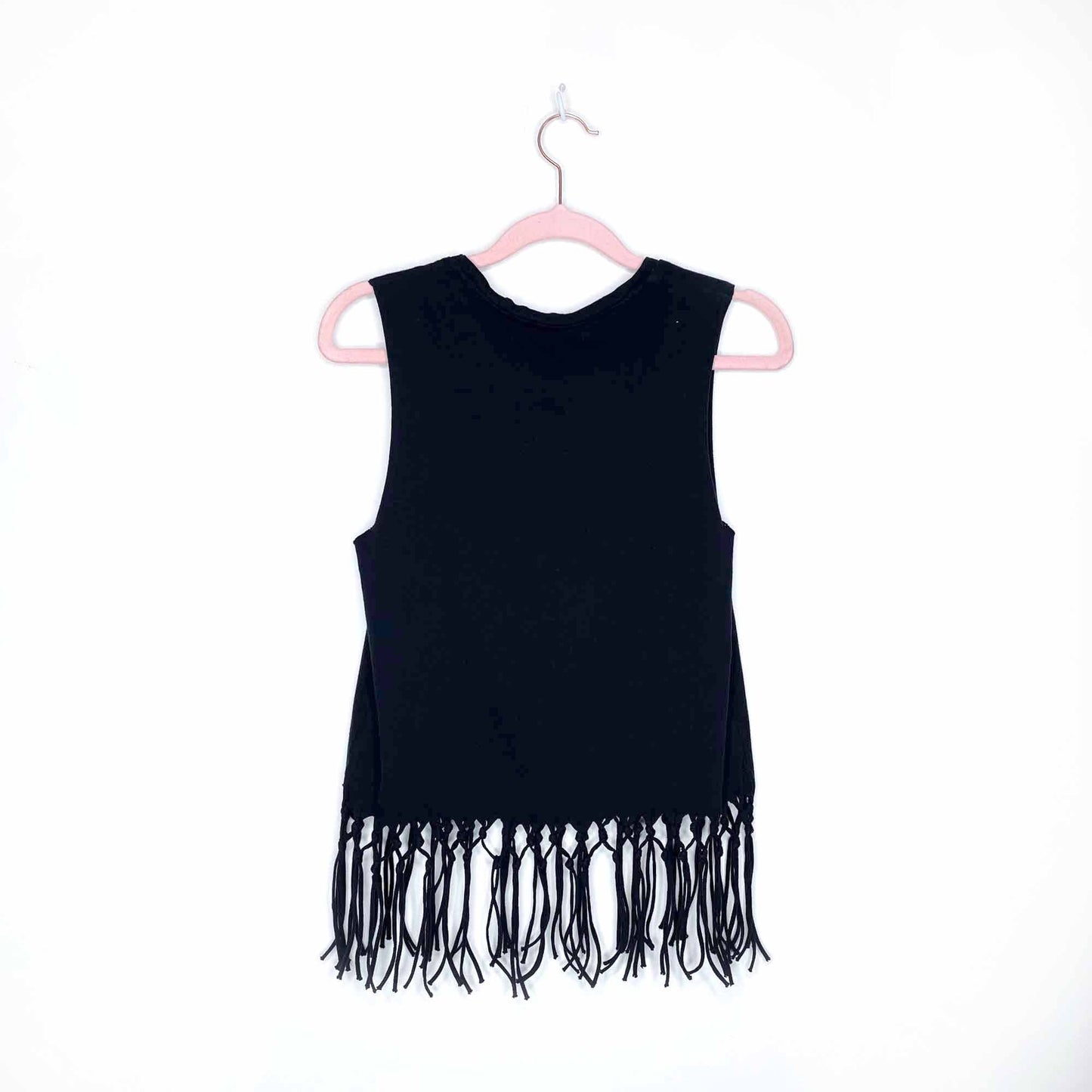 thailand elephant sleeveless crop top with fringe hem - size xs/sm