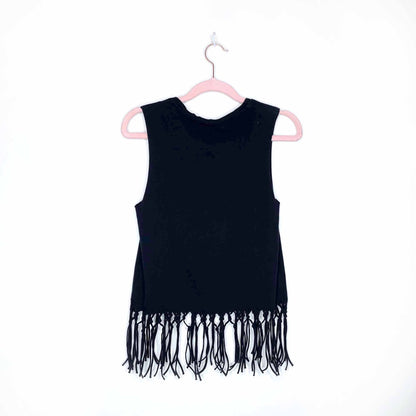 thailand elephant sleeveless crop top with fringe hem - size xs/sm