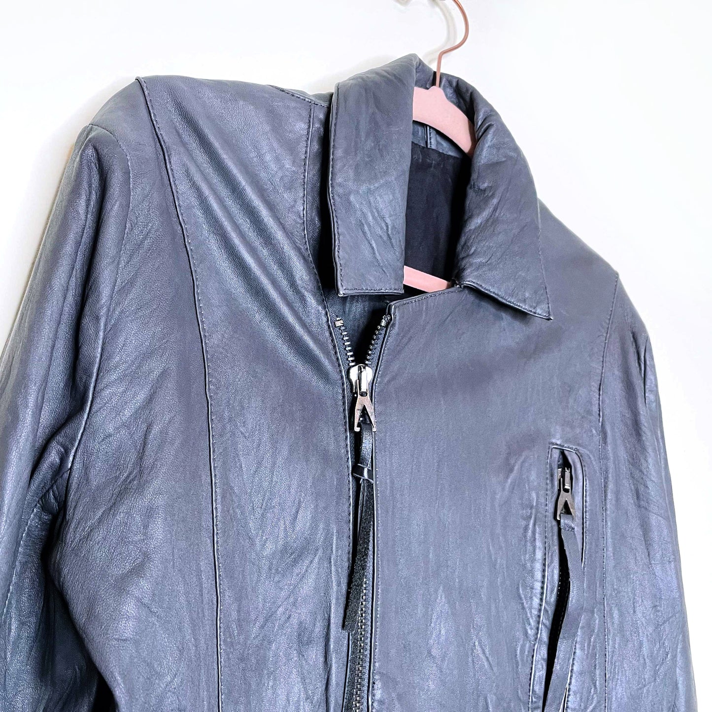 eleven paris grey leather moto jacket - size medium