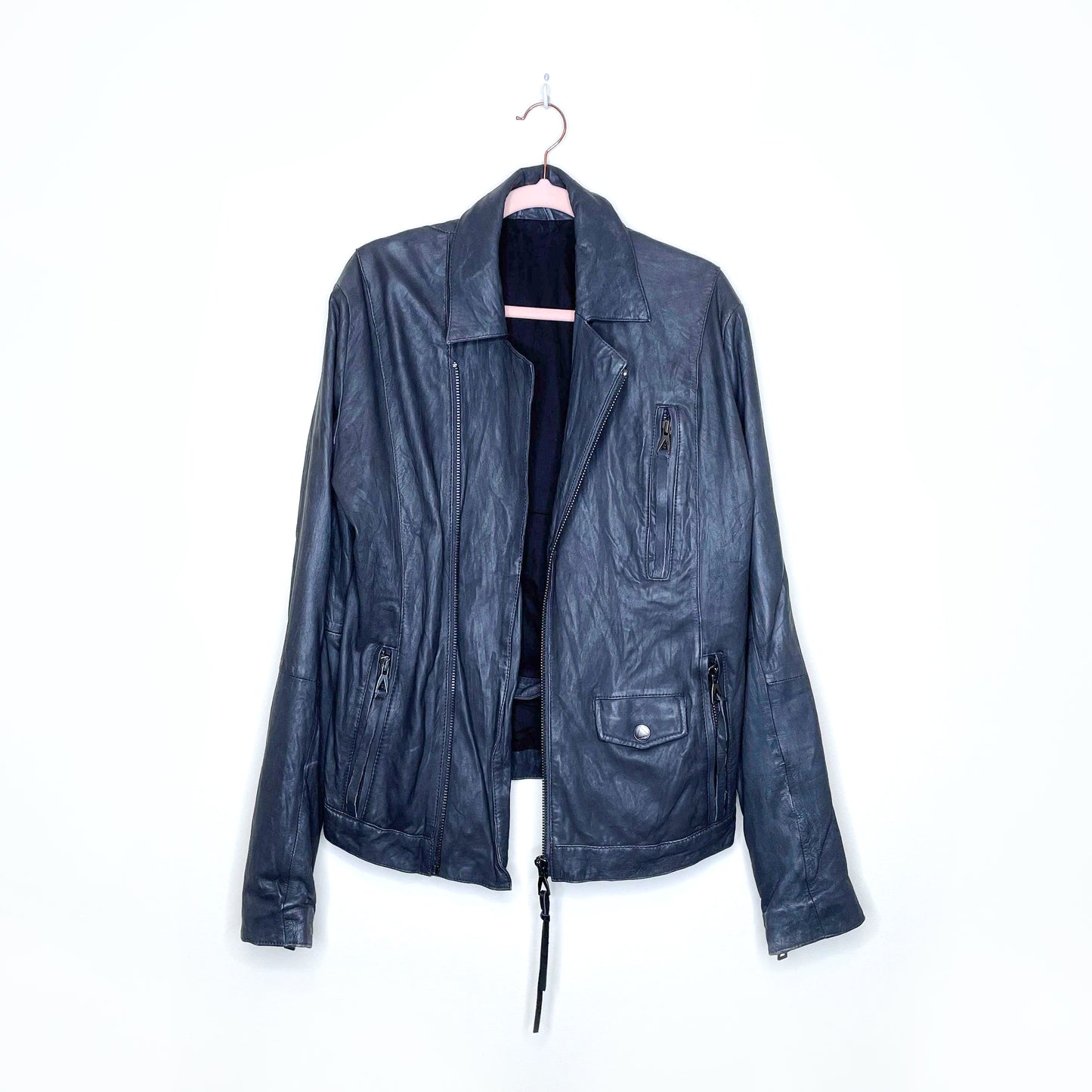 eleven paris grey leather moto jacket - size medium