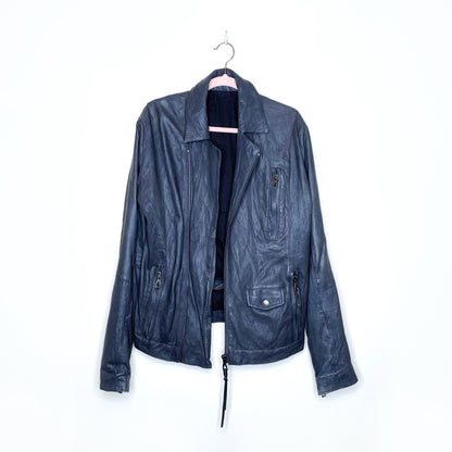eleven paris grey leather moto jacket - size medium