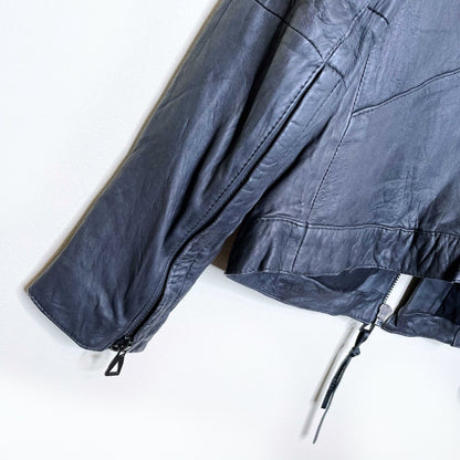 eleven paris grey leather moto jacket - size medium