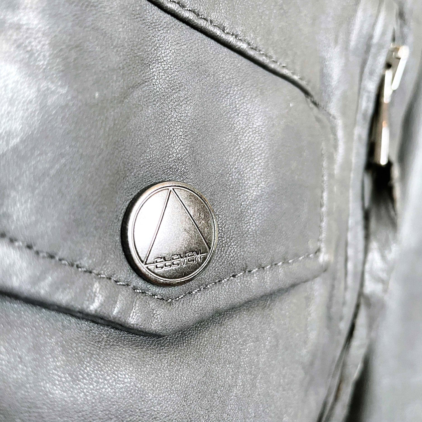 eleven paris grey leather moto jacket - size medium