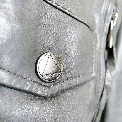 eleven paris grey leather moto jacket - size medium