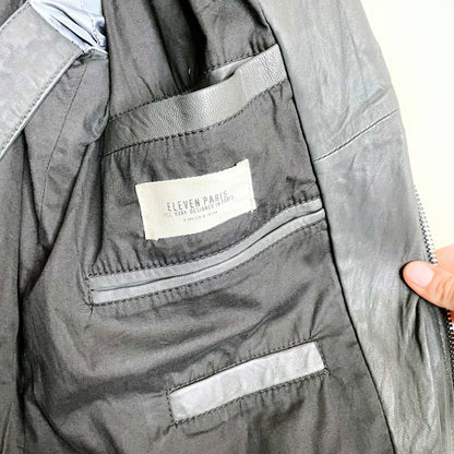 eleven paris grey leather moto jacket - size medium