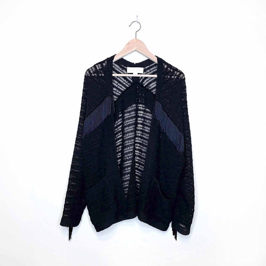 ellie mae black fringed boho open cardigan - size small