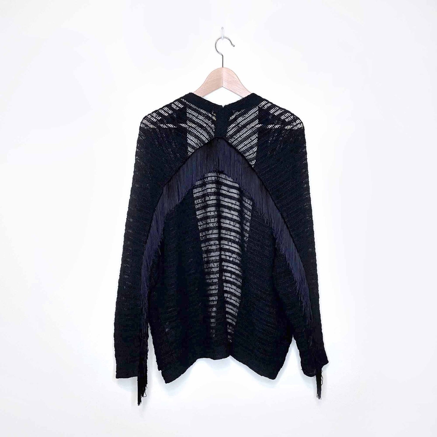 ellie mae black fringed boho open cardigan - size small