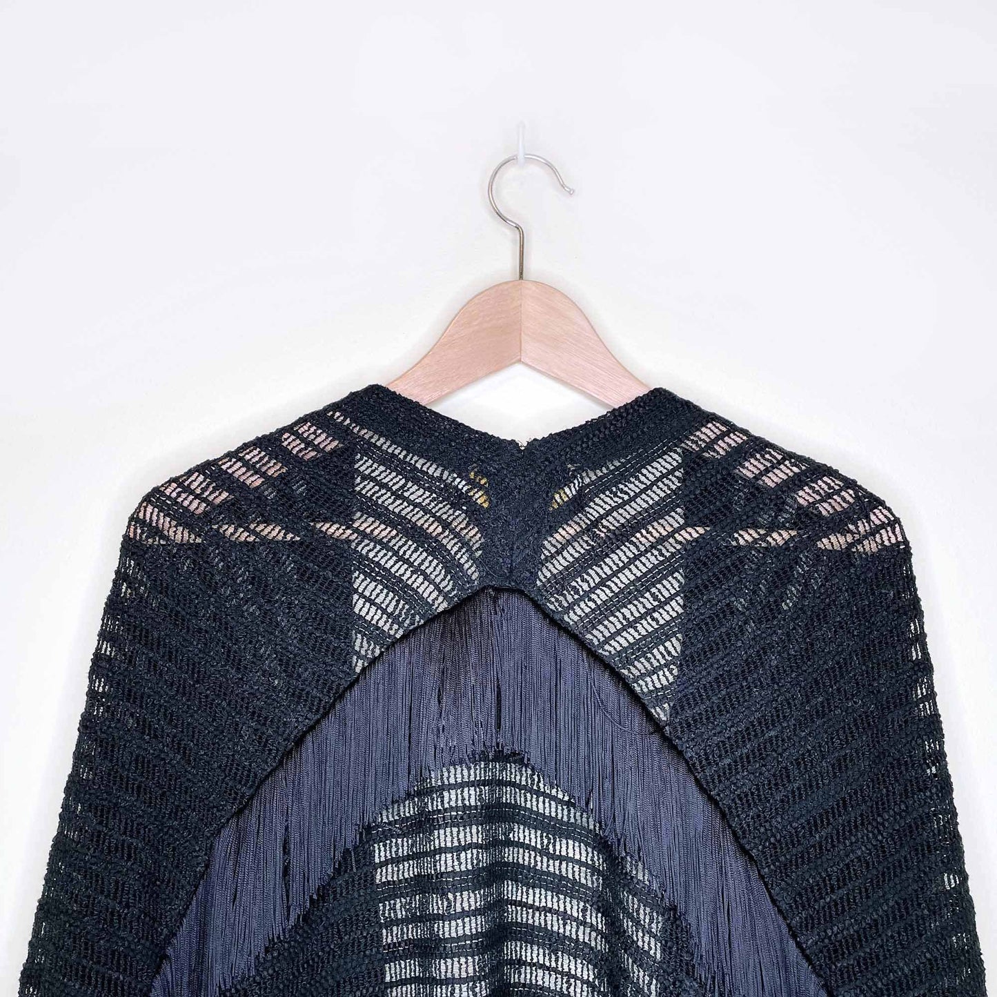 ellie mae black fringed boho open cardigan - size small