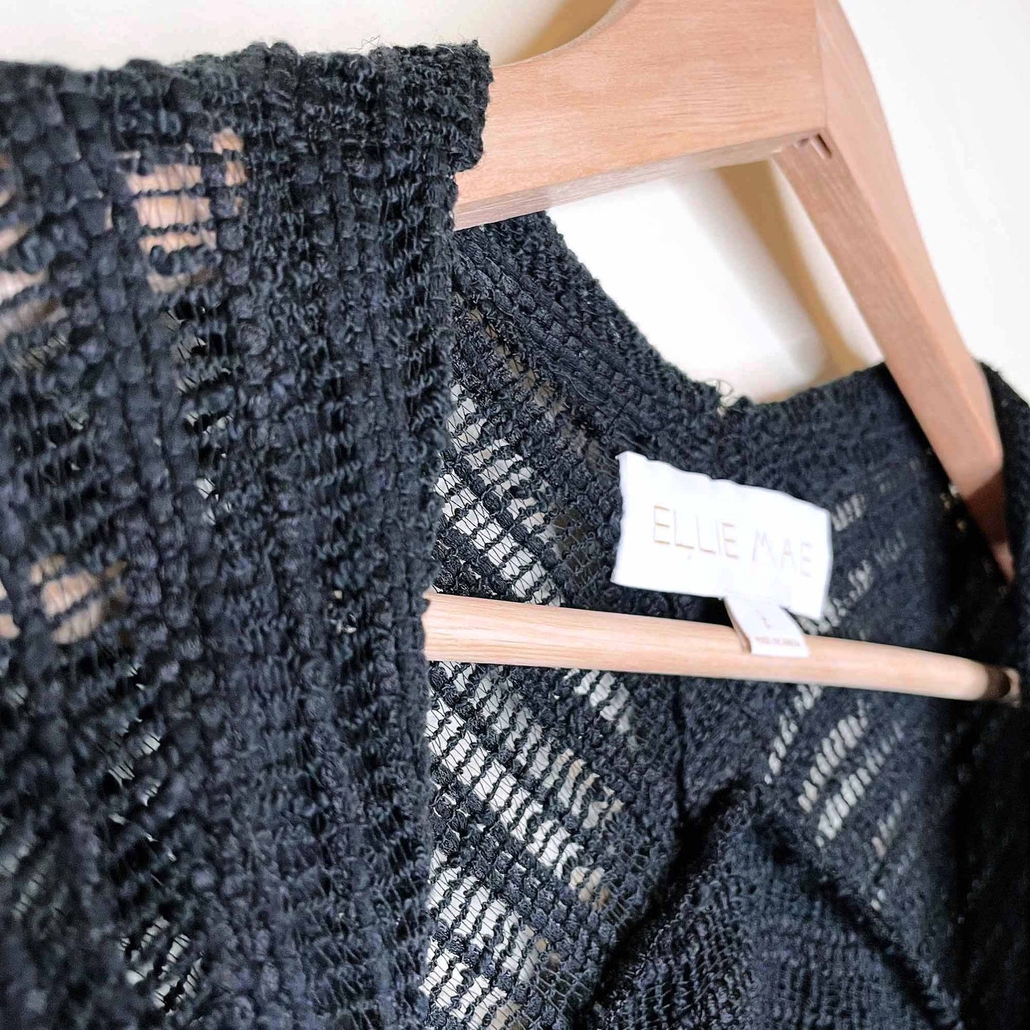 ellie mae black fringed boho open cardigan - size small