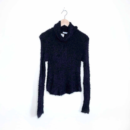 nwt erik stewart black eyelash faux fur turtleneck - size large