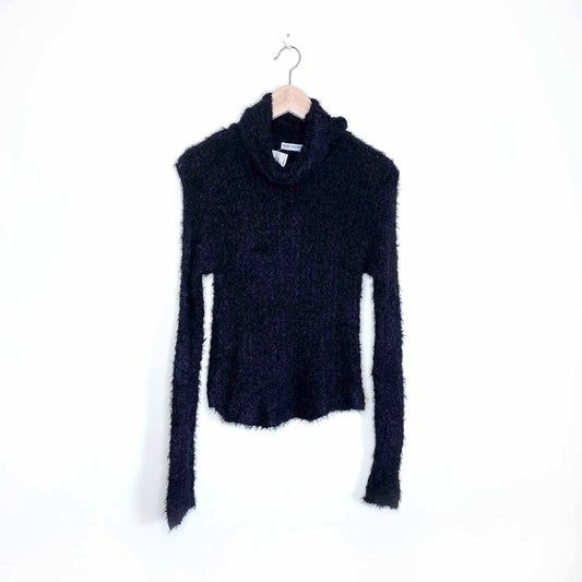 nwt erik stewart black eyelash faux fur turtleneck - size large