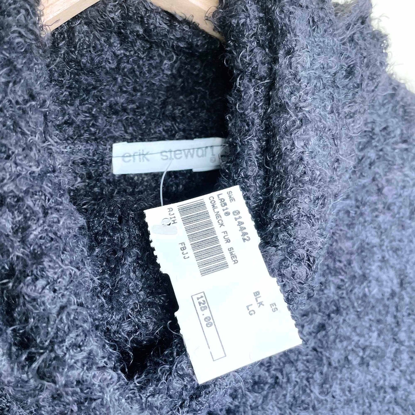 nwt erik stewart black eyelash faux fur turtleneck - size large