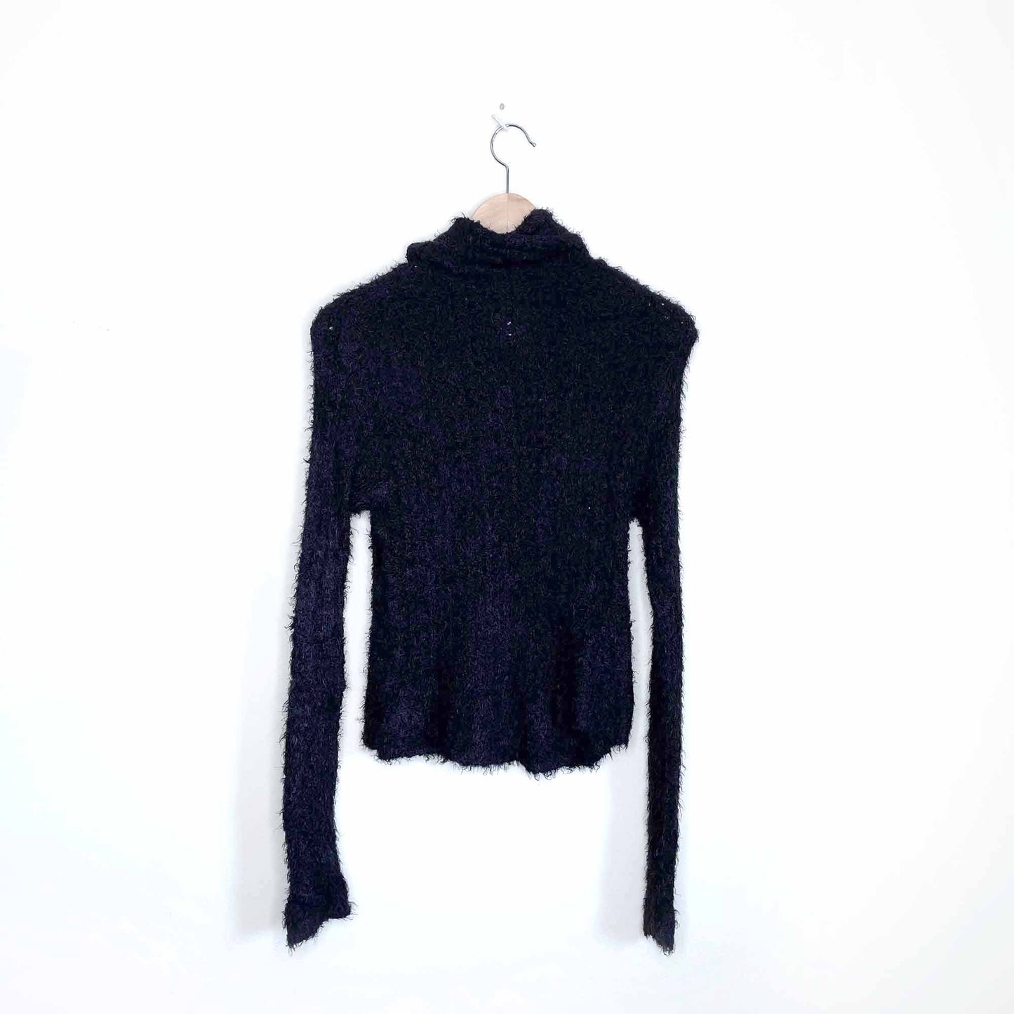 nwt erik stewart black eyelash faux fur turtleneck - size large