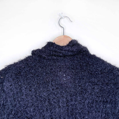 nwt erik stewart black eyelash faux fur turtleneck - size large