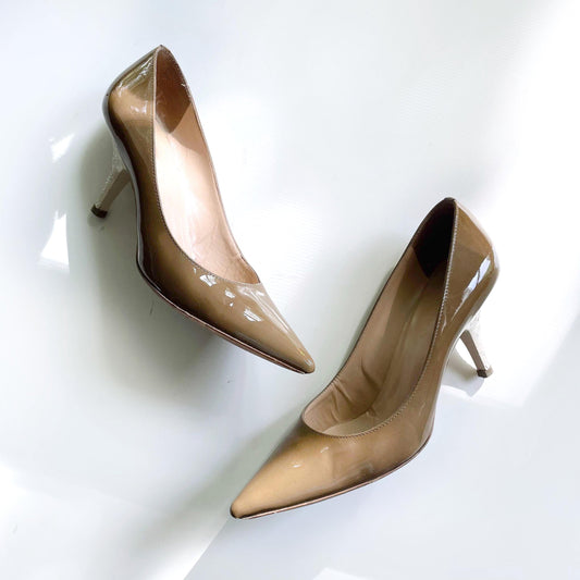 escada nude patent heel with white heel - size 38.5