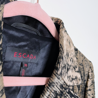 escada gold metallic brocade linen-silk blazer - size 36