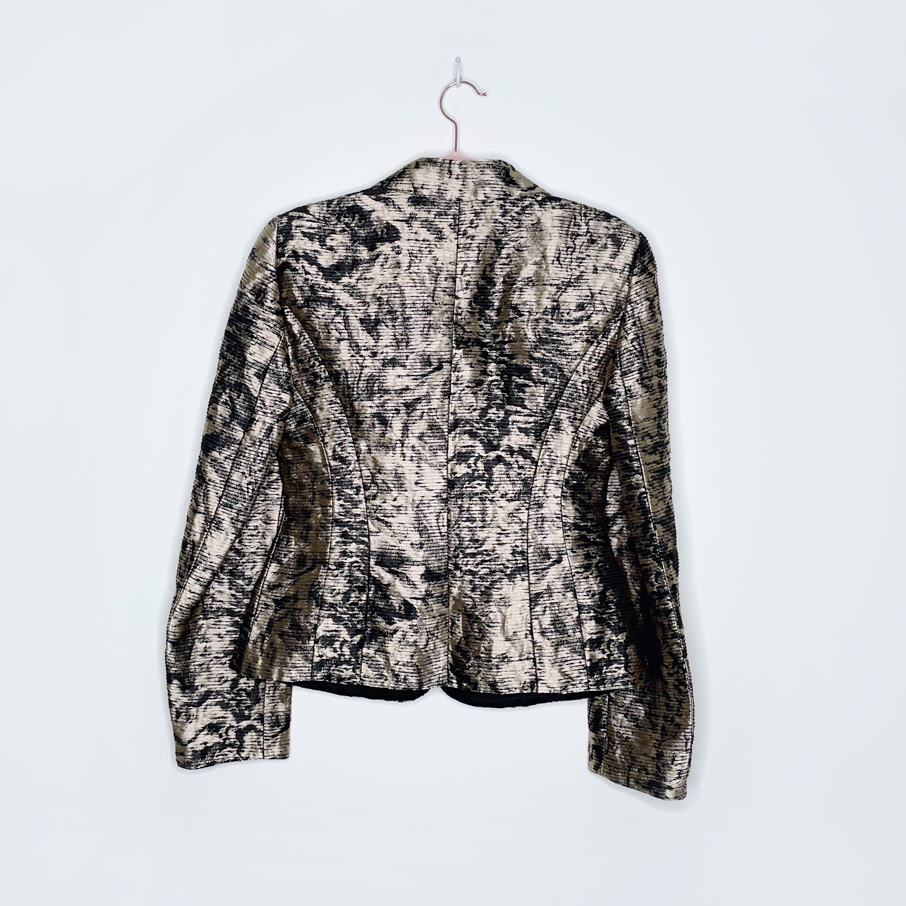 escada gold metallic brocade linen-silk blazer - size 36