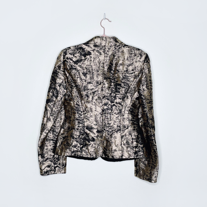 escada gold metallic brocade linen-silk blazer - size 36