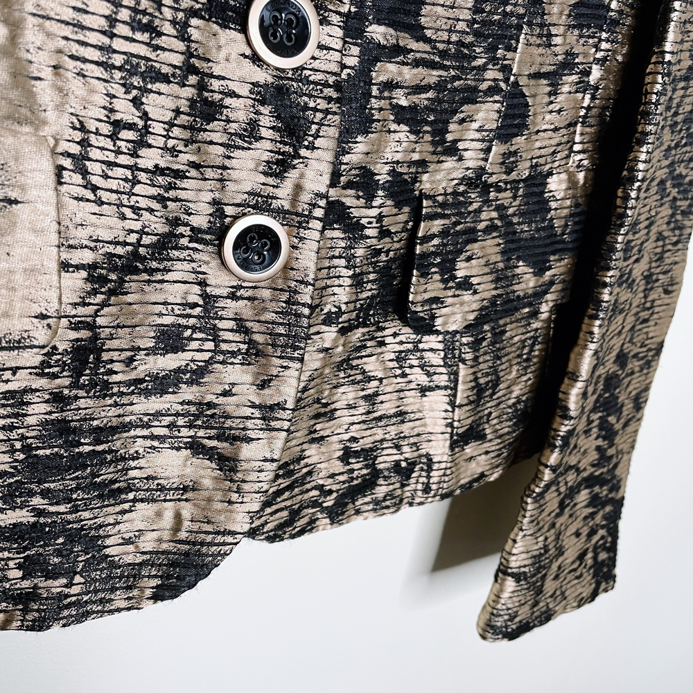 escada gold metallic brocade linen-silk blazer - size 36