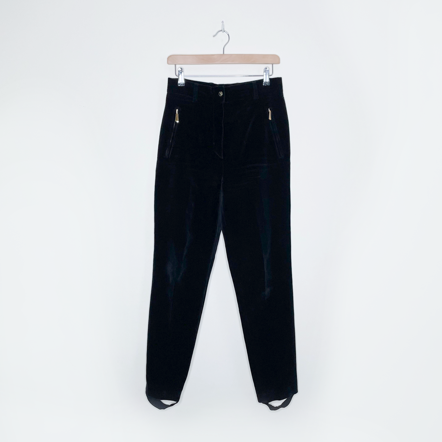 vintage escada black velvet stirrup high rise trousers - size 38