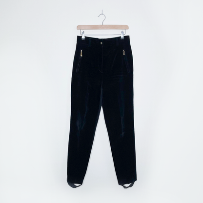 vintage escada black velvet stirrup high rise trousers - size 38