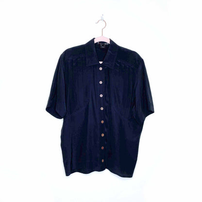 vintage escada black pleat fold silk blouse - size 36