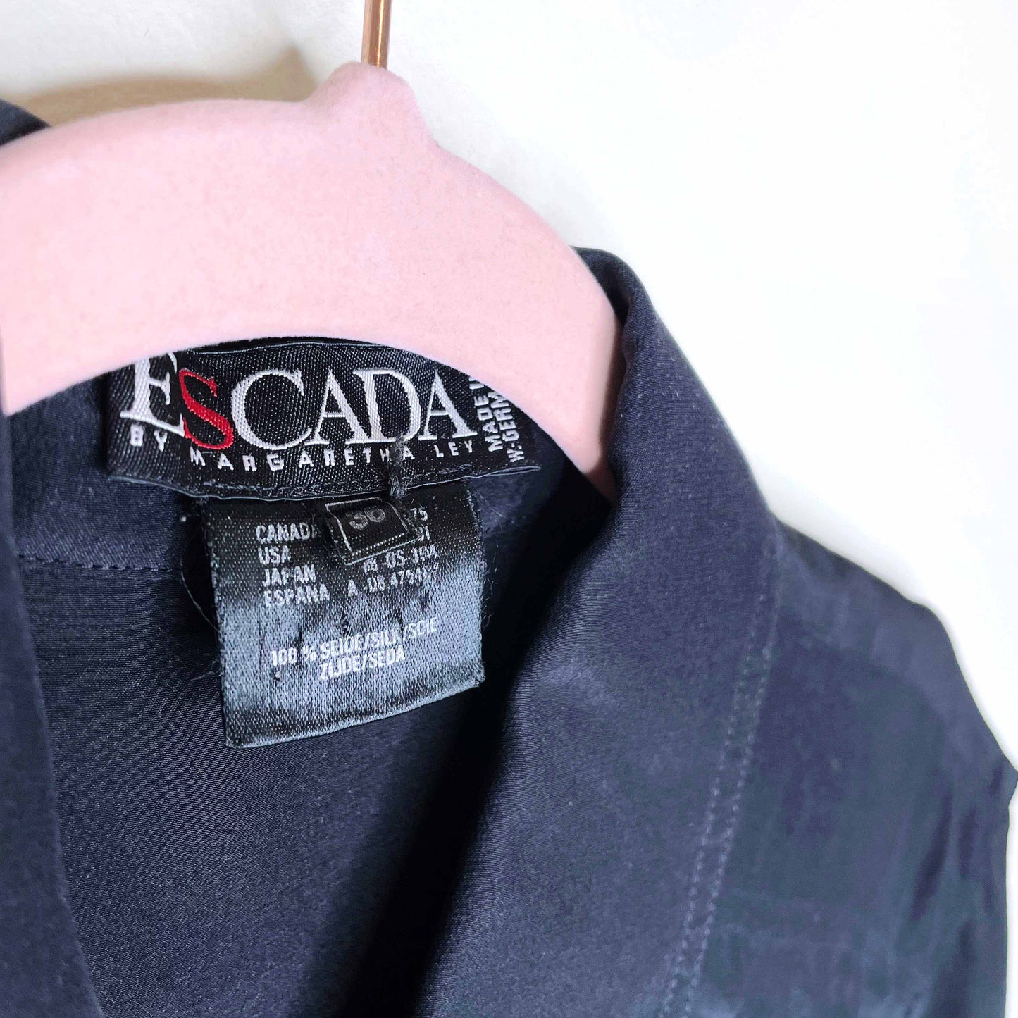 vintage escada black pleat fold silk blouse - size 36