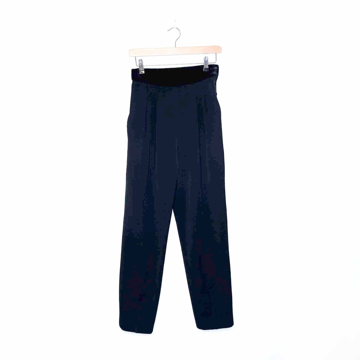 vintage escada black velvet waistband high rise tuxedo trousers - size 34