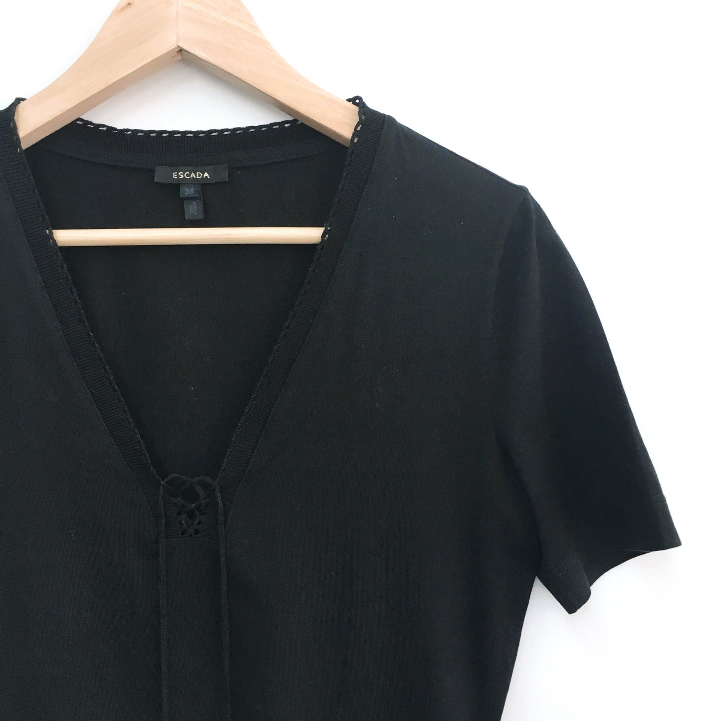 escada black lace-up tee - size 36
