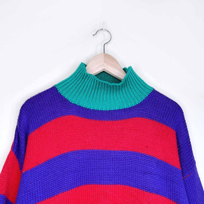 vintage esprit 80's 90's multi colour stripe turtleneck - size large