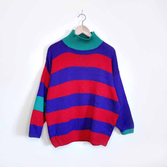 vintage esprit 80's 90's multi colour stripe turtleneck - size large