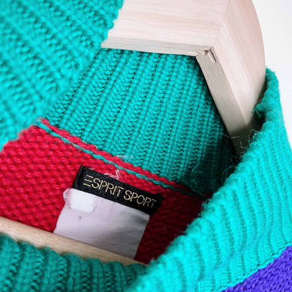 vintage esprit 80's 90's multi colour stripe turtleneck - size large