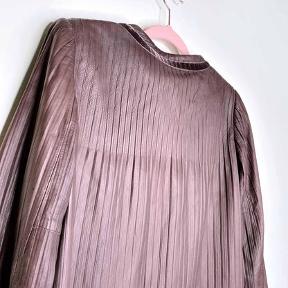 emanuel ungaro long brown leather jacket with velvet trim - size xs/sm