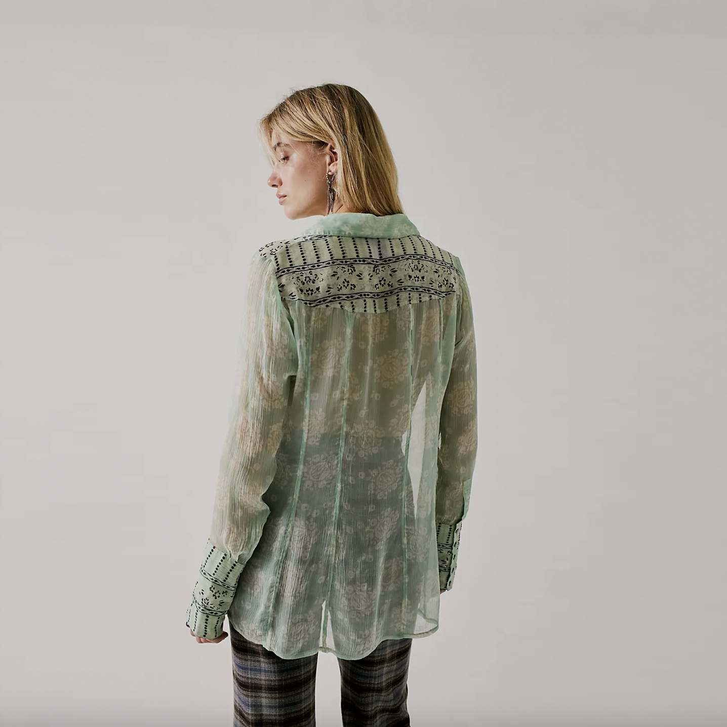 free people x anna sui stevie top in sage combo - size small