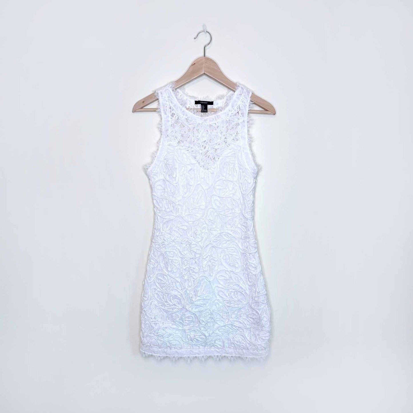 forever 21 rope embroidered white lace mini dress - size small