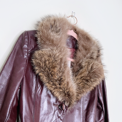 vintage fairweather leather trench coat with fur collar - size 7/8