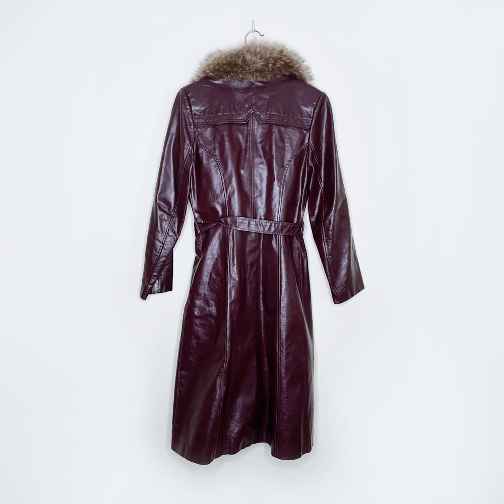 vintage fairweather leather trench coat with fur collar - size 7/8