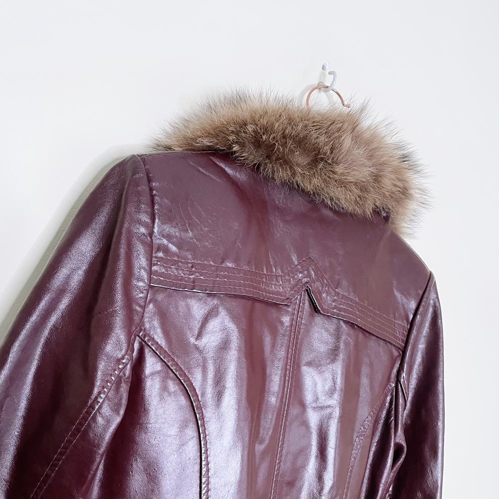 vintage fairweather leather trench coat with fur collar - size 7/8