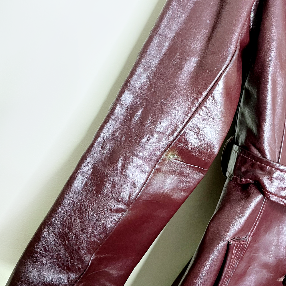 vintage fairweather leather trench coat with fur collar - size 7/8