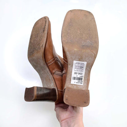 vintage faith tan leather square toe heeled boot - size 6.5