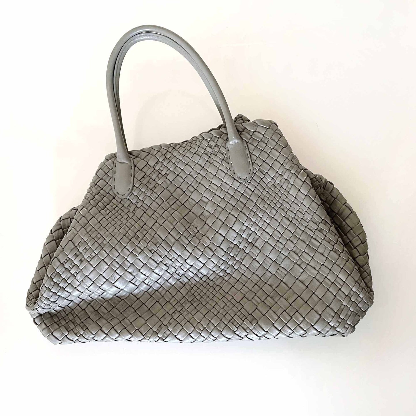 falor firenze hand woven intrecciato grey handbag tote