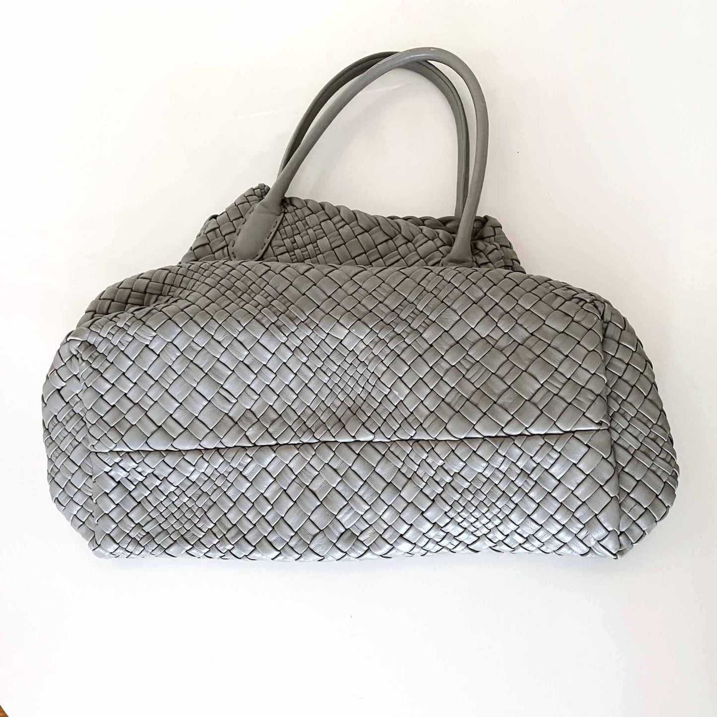 falor firenze hand woven intrecciato grey handbag tote