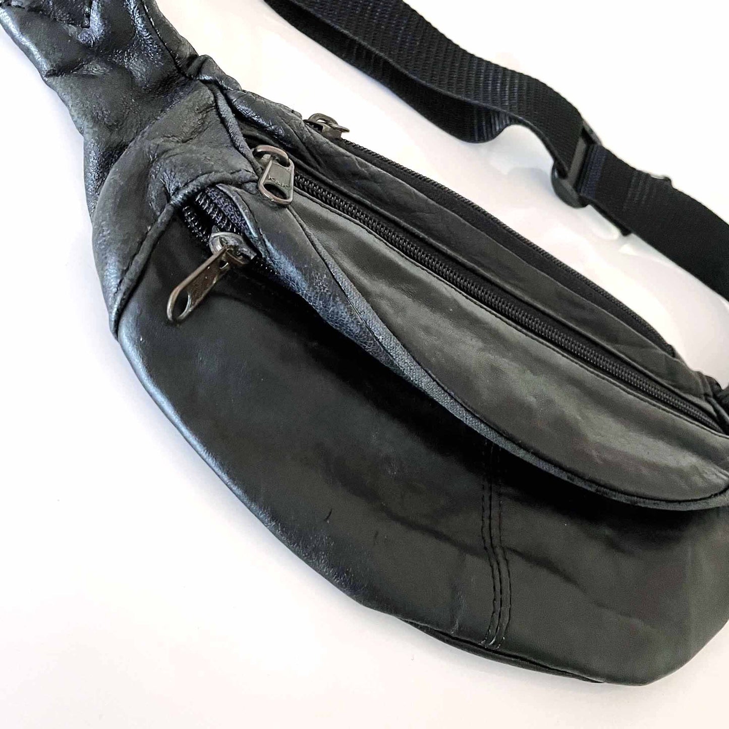 vintage black leather fanny pack