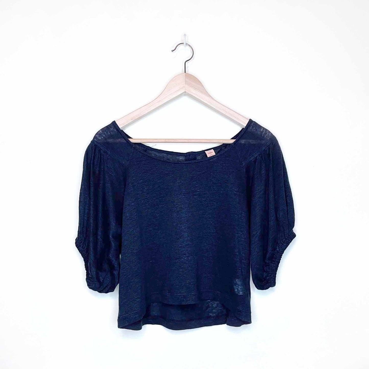 farm rio 100% linen cropped puff sleeve tee - size medium