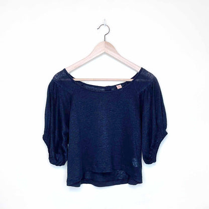 farm rio 100% linen cropped puff sleeve tee - size medium