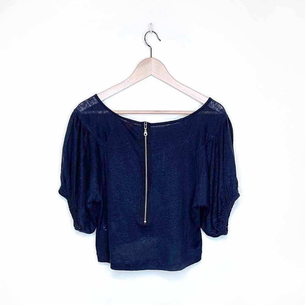 farm rio 100% linen cropped puff sleeve tee - size medium