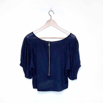 farm rio 100% linen cropped puff sleeve tee - size medium