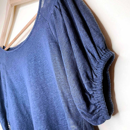 farm rio 100% linen cropped puff sleeve tee - size medium