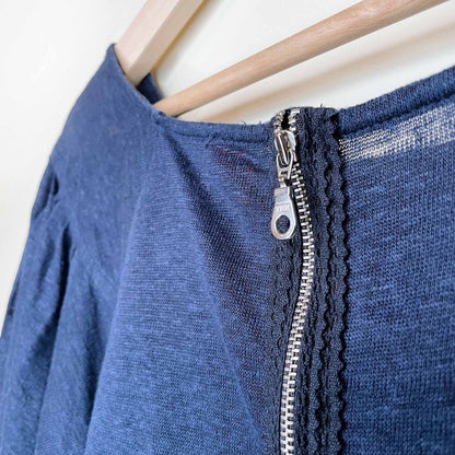 farm rio 100% linen cropped puff sleeve tee - size medium